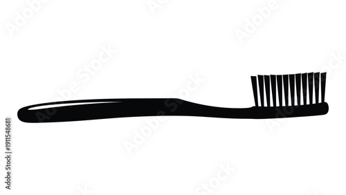 A close-up view of a black toothbrush with firm bristles Vector