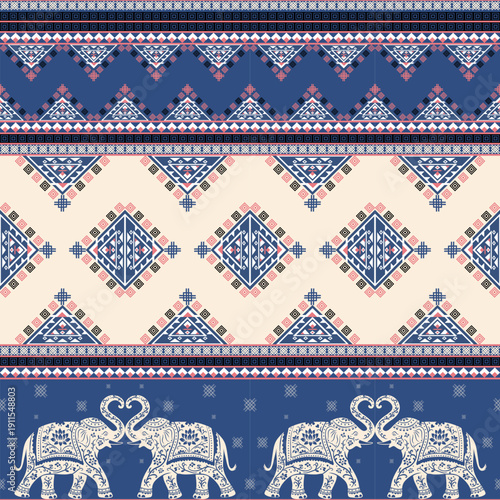 Geometric elephant pattern, applied Thai graphic style.