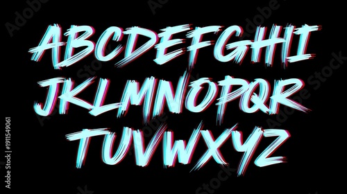 Full color handwriting paint brush lettering latin alphabet letters.