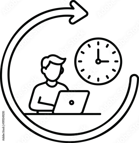 Time Management Productivity Icon with Laptop and Clock Vector
