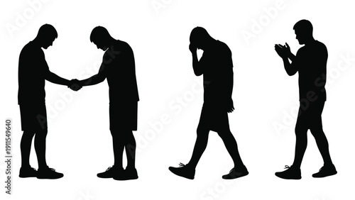 Silhouettes of people engaging in various activities and interactions Vector