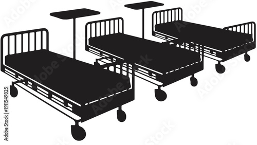 Hospital beds vector silhouette illustration on white background