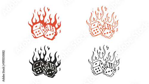 Dice icon set with flaming hot graphics and bold illustrations