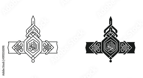 Black and white geometric diamond shaped emblems with ornate knotwork and symmetrical patterns vector illustration