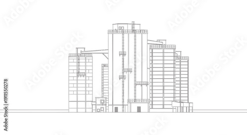 Vector illustration of a modern high-rise building complex in a cityscape, isolated on transparent background