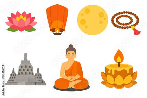 Vesak Flat Design Set – Clean Buddhist Vasak Style