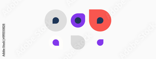 Abstract faces depicted using colorful circles, gray shades. Minimalist design suggests connection, communication, diversity. Simple shapes create playful imagery.
