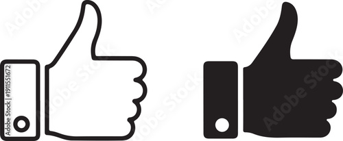 thumbs up icons in outline and solid styles representing positive approval isolated on white background, illustration