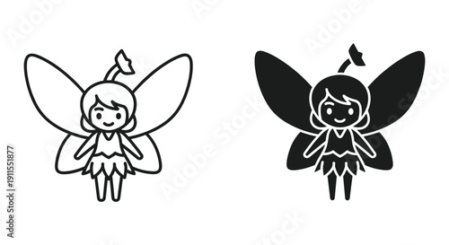 Cute cartoon fairy girl and dark gothic fairy illustration, hand drawn vector art, fantasy character design, magical creatures