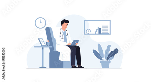 Male doctor. Medical clinic worker, therapist or surgeon, doctor consultation and medical research flat vector illustration. Medical hospital employee
