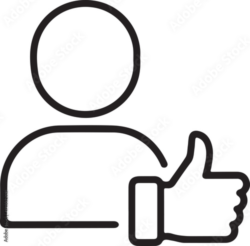 User profile icon with a thumbs up gesture in a simple black outline style for interface. isolated on white background, illustration