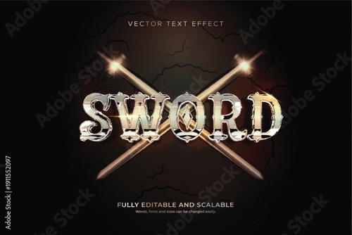 Metallic Sword Editable Text Effect with Crossed Blades on Dark Background