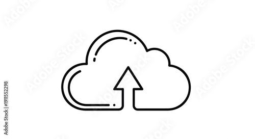 Vector cloud icon with upward arrow for data upload isolated on transparent background