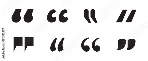 Collection of various quotation mark symbols and icons isolated on white background