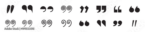 Quotation marks icon set vector collection black symbol illustration on transparent background