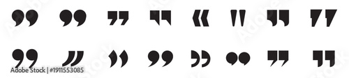 Quotation marks icon set vector collection black symbol illustration on transparent background