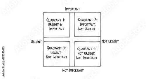 Time management matrix diagram showing Eisenhower method for prioritizing urgent and important tasks