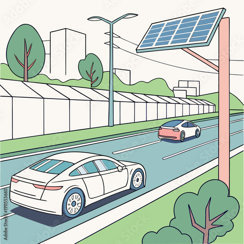 Futuristic Solar Powered EV Highway Lane Concept for Sustainable Urban Transportation, Clean Energy, and Green Cities