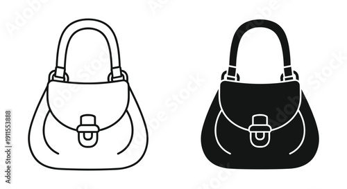 Handbag purse vector illustration black white minimalist fashion accessory design isolated on plain background