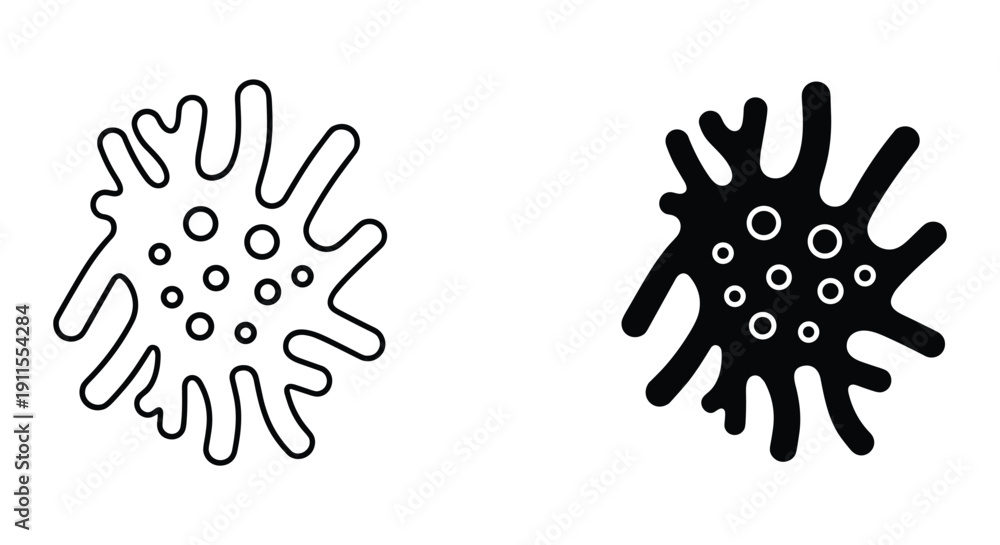 Fototapeta premium Virus Bacteria Microbe Icon Set Black And White Design