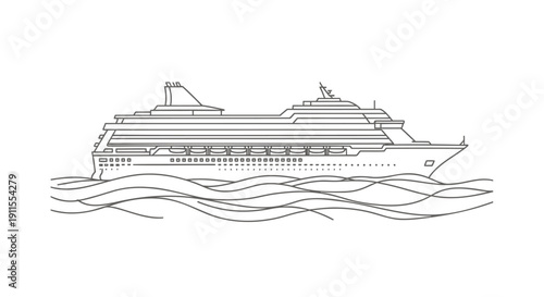 Vector illustration of a large cruise ship sailing on wavy waters isolated on transparent background