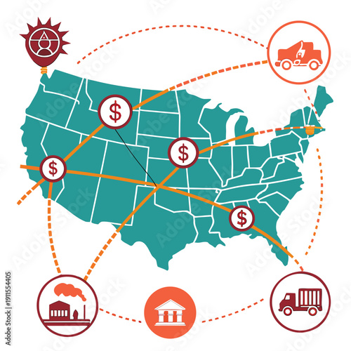 Sustainable Supply Chain Tracking Map with Glowing Connections, Visualizing Global Logistics and Eco-Friendly Business Operations.