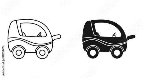 Minimalist electric car and taxi vector illustration isolated on white background for eco transport design