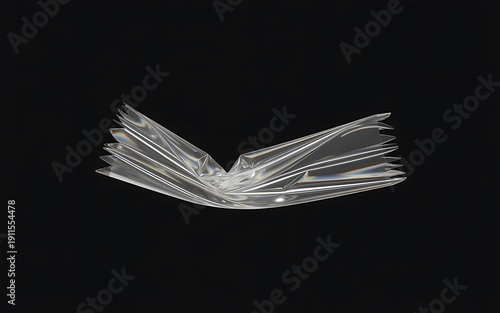 Iridescent Transparent Plastic Strip Texture Overlay Isolated on Black Background, colorful realistic plastic film, perfect for poster design, collage elements