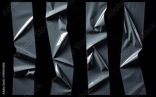 Clear Duct Tape Strips Isolated on Black Background, realistic transparent adhesive tape overlays, perfect for poster design, collage elements