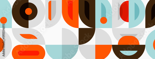 Abstract geometric pattern. Shapes overlap, creating colorful design. Modern aesthetic, simple forms, flat illustration.