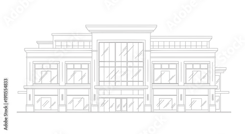 Vector illustration of a modern building facade with large windows and balcony, isolated on transparent background