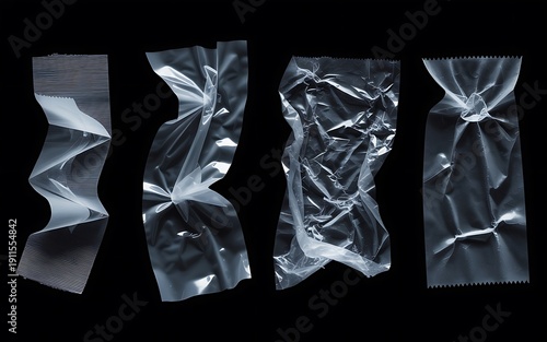 Crumpled Clear Plastic Wrap and Duct Tape Pieces Texture Overlay for Poster Design and Mockup