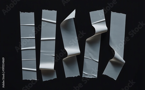 Set of Gray Masking Tape Strips Isolated on Black Background, realistic adhesive pieces, perfect for poster design, collage overlays, design elements