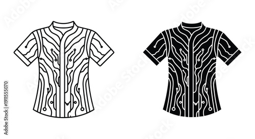 Black and white striped polo shirts vector set isolated on transparent background fashion design