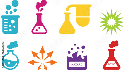 Laboratory equipment vector icons set for science and chemistry