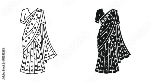 Traditional Indian saree design vector illustration with geometric patterns and elegant draping style for fashion and culture