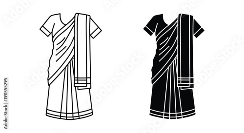 Toga Dress Illustration, Ancient Greek Clothing Design, Black and White Line Art
