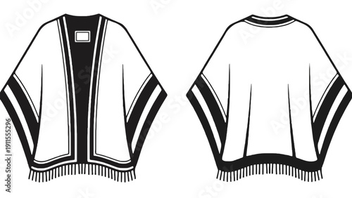 Kimono vector illustration with black and white design and fringe details