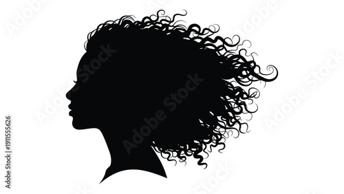 A striking silhouette of a woman with curly hair showcasing elegance and simplicity Vector