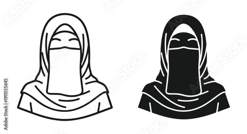 Muslim woman hijab smiling and covered profile vector illustration isolated on white background minimalist design