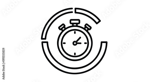 Vector illustration of a stopwatch with broken circular line around it, isolated on transparent background