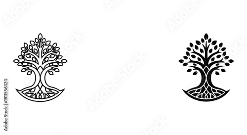 Minimalist black tree of life symbol vector illustration isolated on white background nature design