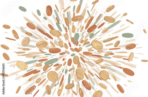 Vibrant Coffee Beans Explode in a Dynamic Illustration, Showcasing Variety and Energy from a Central Viewpoint