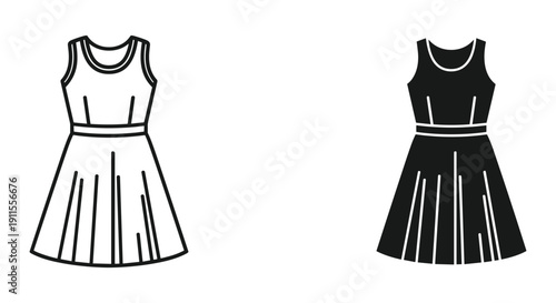 Stylish sleeveless pleated midi dress illustration vector set for fashion design and retail
