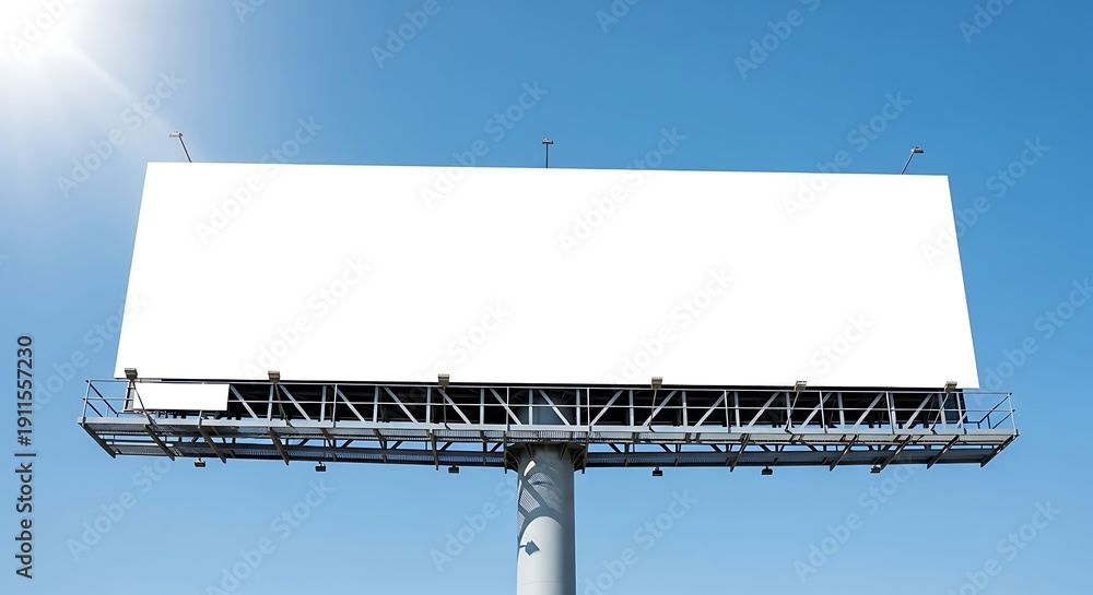 Obraz premium Blank Billboard Against Clear Blue Sky with Sun Flare.