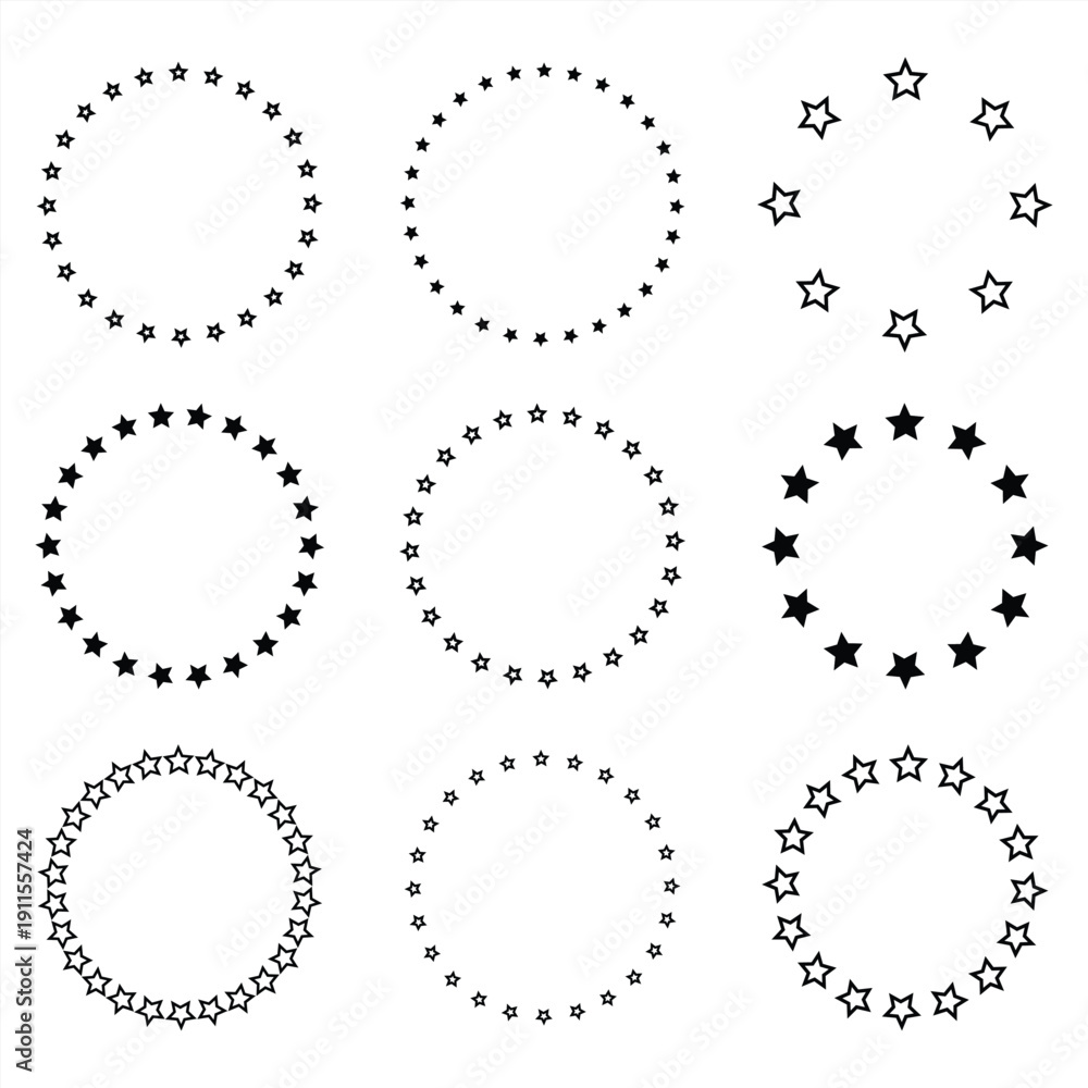 Fototapeta premium Collection of elegant star circle frames in various styles