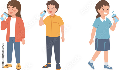 People Drinking Water Illustration