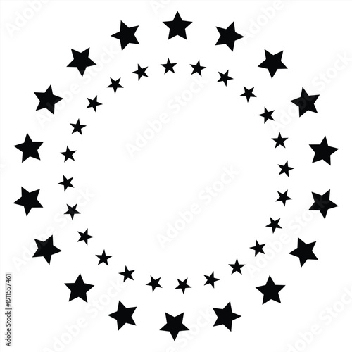 Black stars arranged in circular pattern on white background
