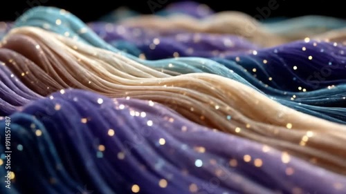 Wallpaper Mural Vibrant fabric waves with shimmering particles in purple, blue, and beige hues Torontodigital.ca