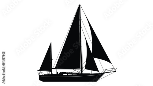 A majestic sailboat with billowing sails cruising on a calm sea under a clear sky Vector
